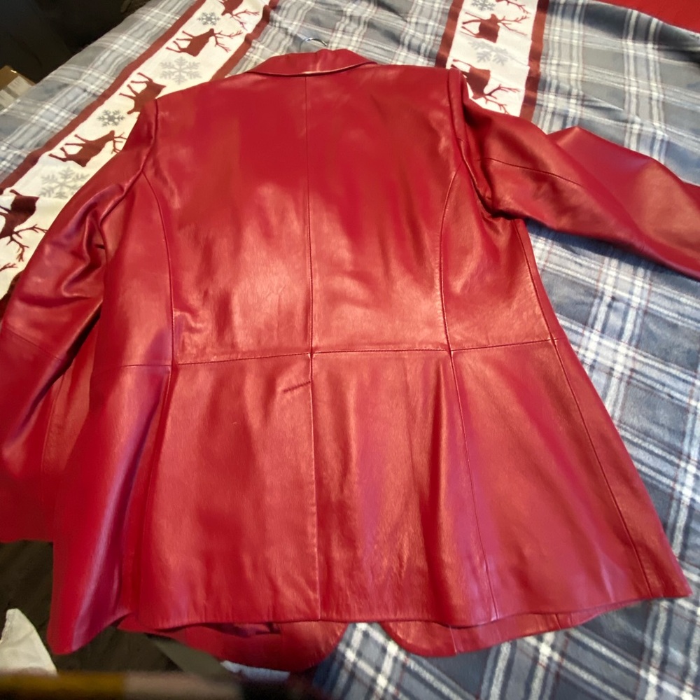 Cherry red Pendleton blazer.